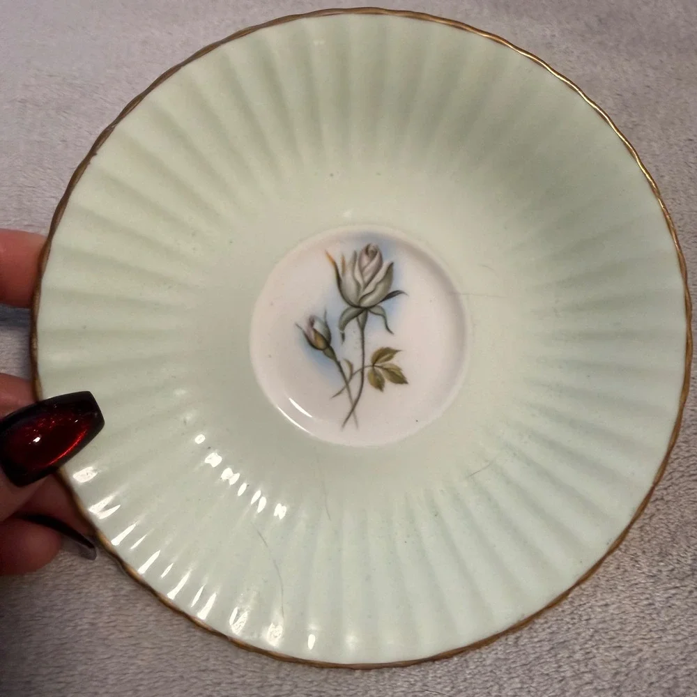 Hamilton England Fine Bone China Saucer Mint Green‎ Rose Gold Trim